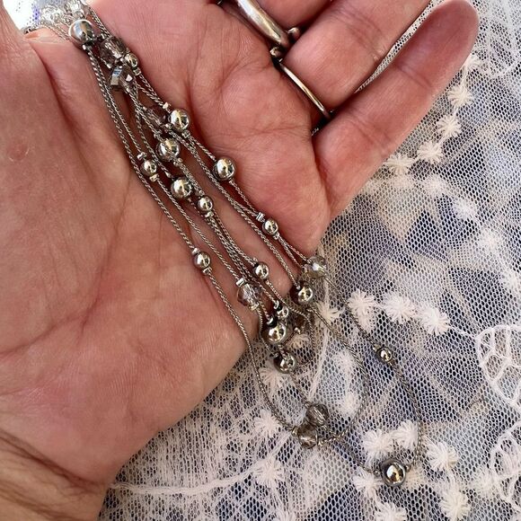Vintage Multi-strand Silver Ball & Crystal Necklace - Picture 6 of 11
